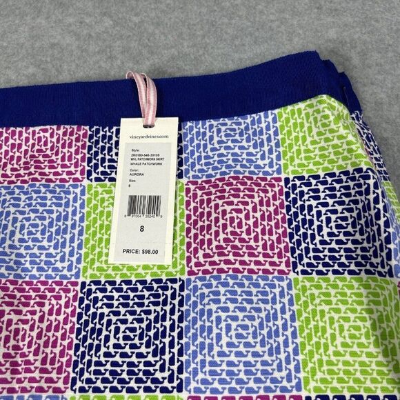 NWT Vineyard Vines Size 8 Mini Skirt Multicolor Patchwork Whale Print Prep Women - Picture 6 of 9